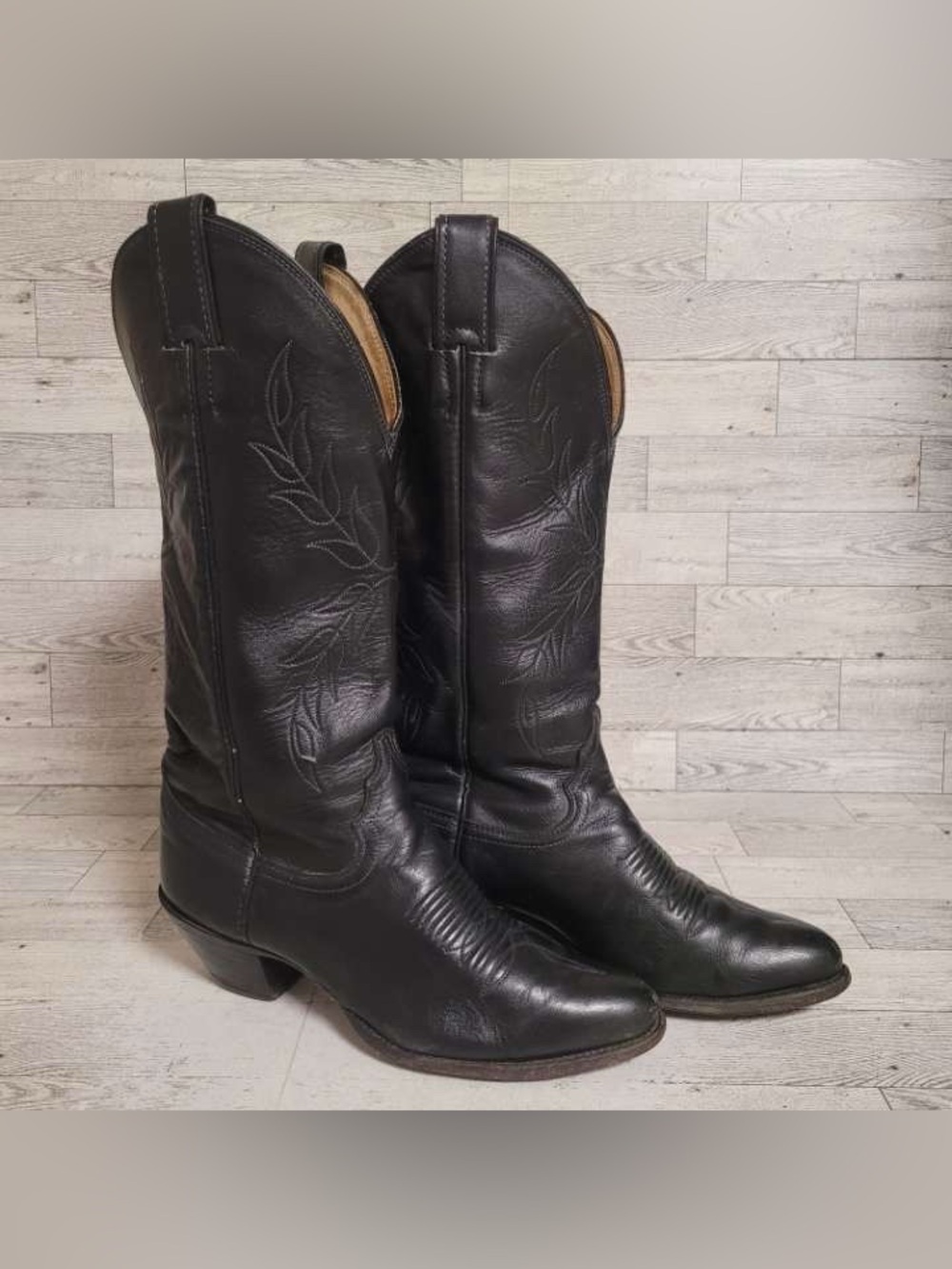 Women’s Justin Tulip Black Leather Vintage Western Hippie Cowboy Boots Size 6 B
